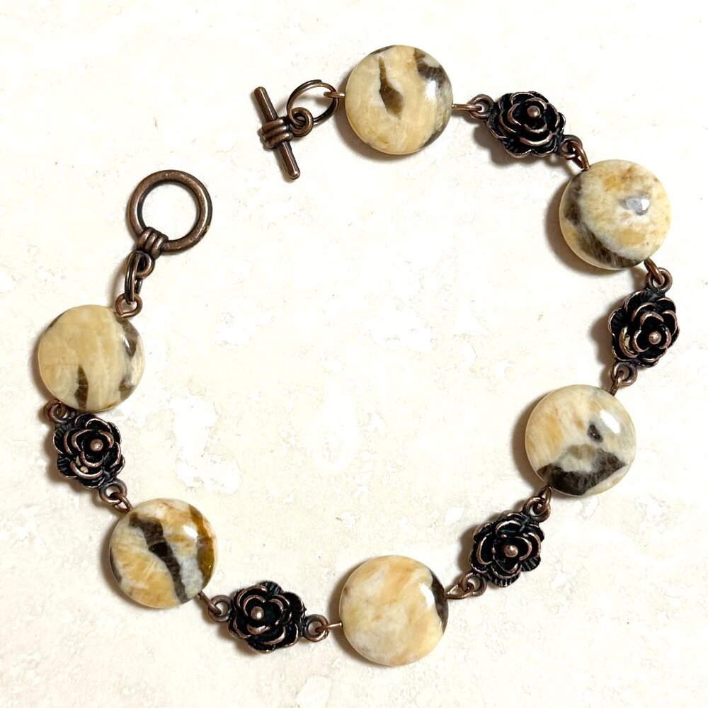 2/20, Natural Septarian Stone Bracelet, Genuine Gemstone + Copper Rose